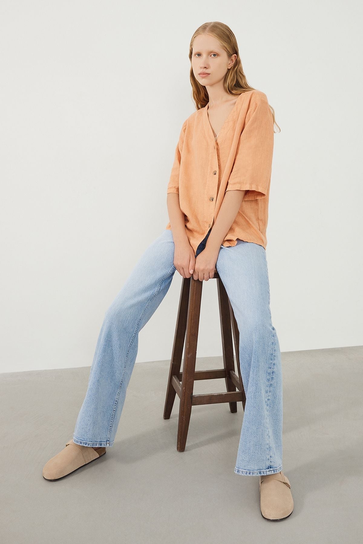  Ra Denim-Sora Oversize Fit Orange Women’s Linen Shirt-1