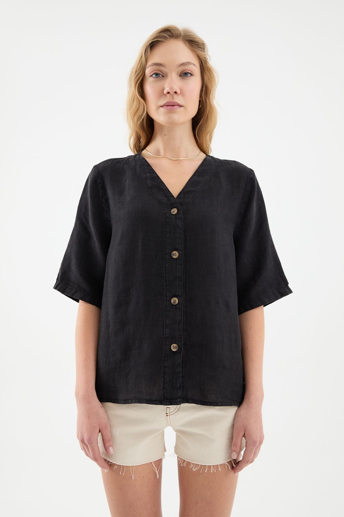 Sora Oversize Fit Black Women's Linen Shirt Product vendor