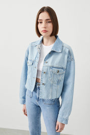 Ra Denim-Opia Crop Oversize Fit Light Blue Women’s Denim Jacket-2