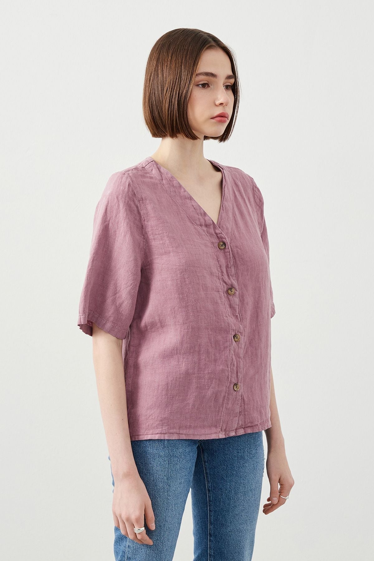  Ra Denim-Sora Oversize Fit Purple Women’s Linen Shirt-2