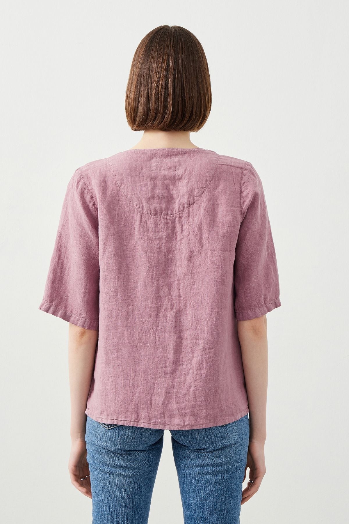 Back View of Sora Purple Linen Shirt