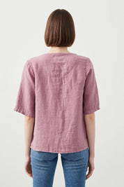 Back View of Sora Purple Linen Shirt