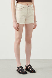 Ra Denim-Ruhe Ecru Natural Fabric Women’s Denim Shorts-Front View