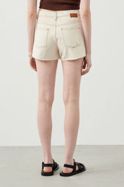 Ra Denim-Ruhe Ecru Natural Fabric Women’s Denim Shorts- Back view