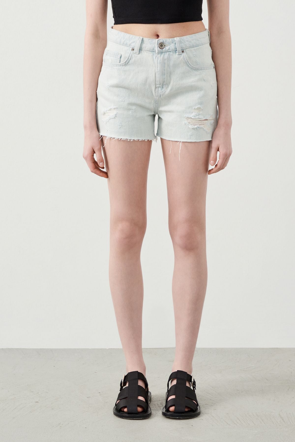 Ra Denim-Ruhe Light Blue Destroyed Women’s Denim Shorts-3