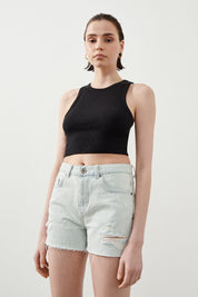 Ra Denim-Ruhe Light Blue Destroyed Women’s Denim Shorts-2