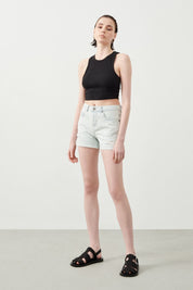 Ra Denim-Ruhe Light Blue Destroyed Women’s Denim Shorts-1