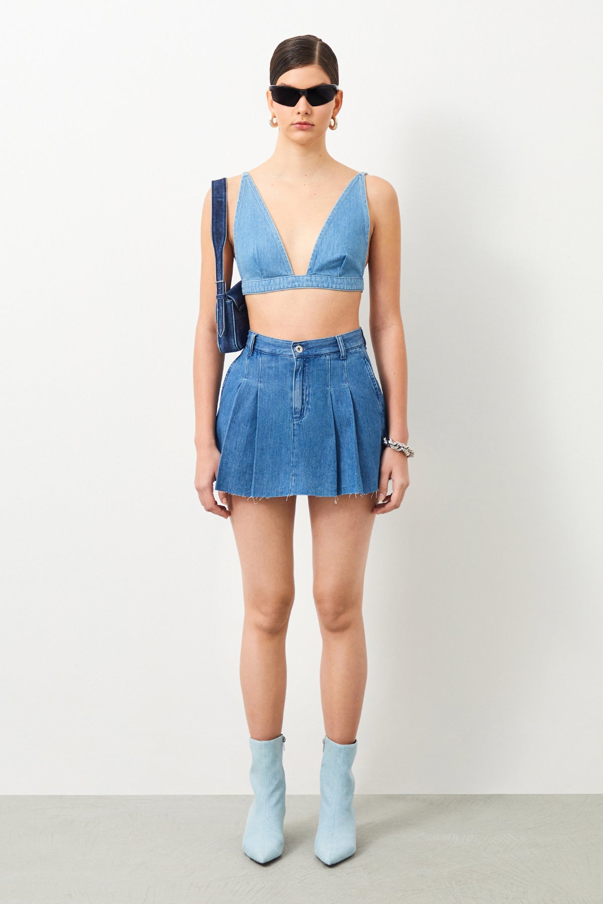  Ra Denim-Maria Blue Pleated Women's Mini Jean Skirt-1