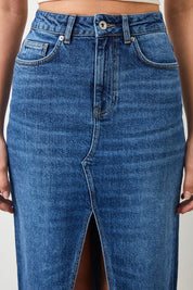Ra Denim-Sisu Slim Fit Dark Blue Slit Maxi Women's Jean Skirt-5
