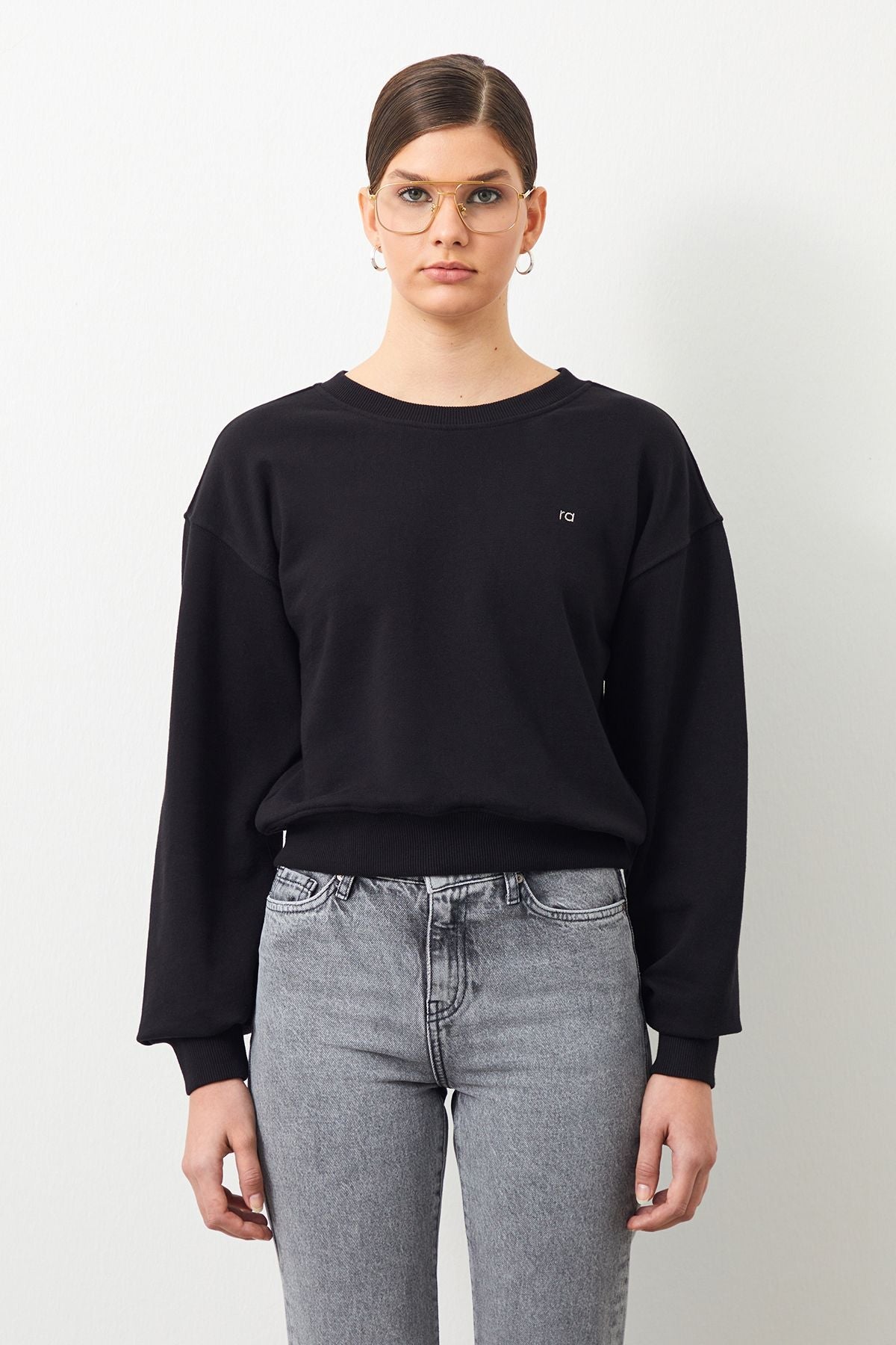 Ra Denim-Vita Crop Oversize Black Women's Sweatshirt-1