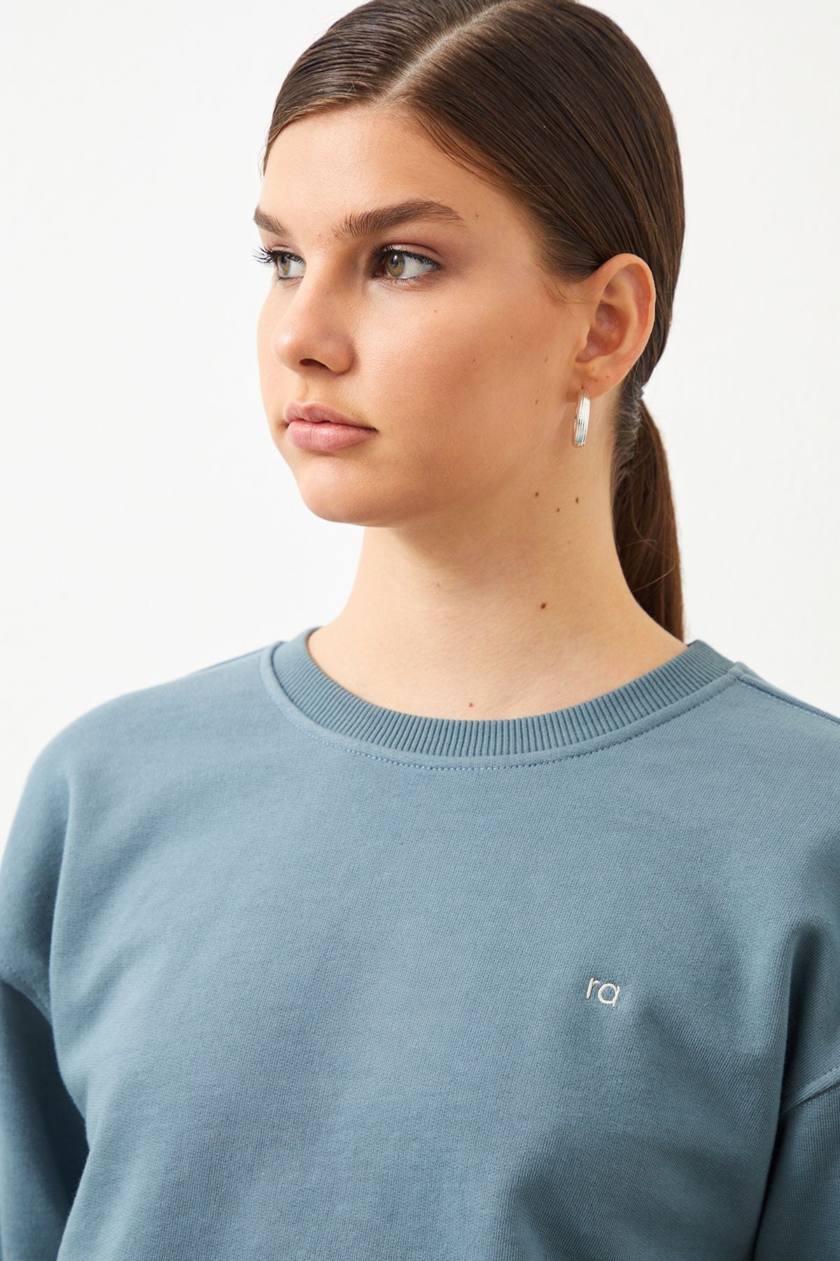  Ra Denim-Vita Crop Oversize Blue Women's Sweatshirt-2