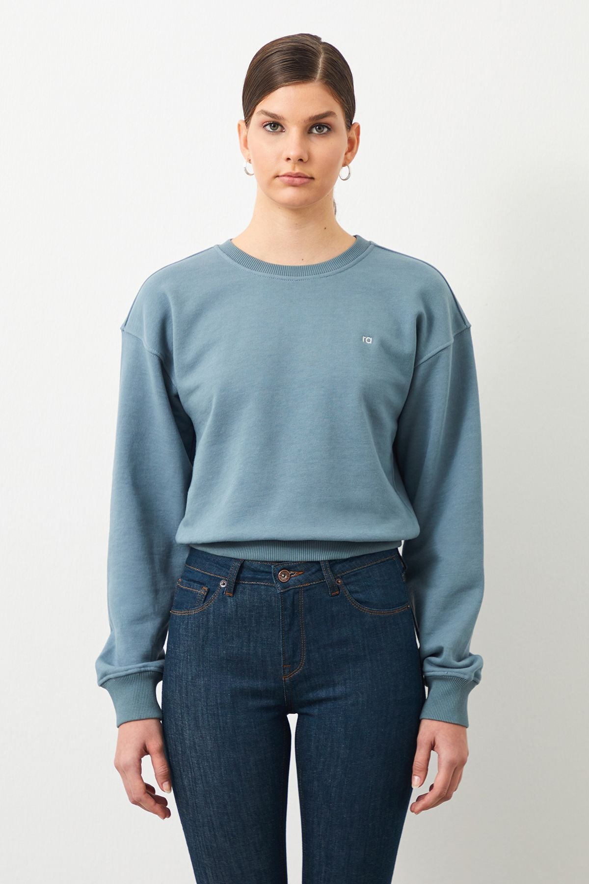 Ra Denim-Vita Crop Oversize Blue Women's Sweatshirt-1