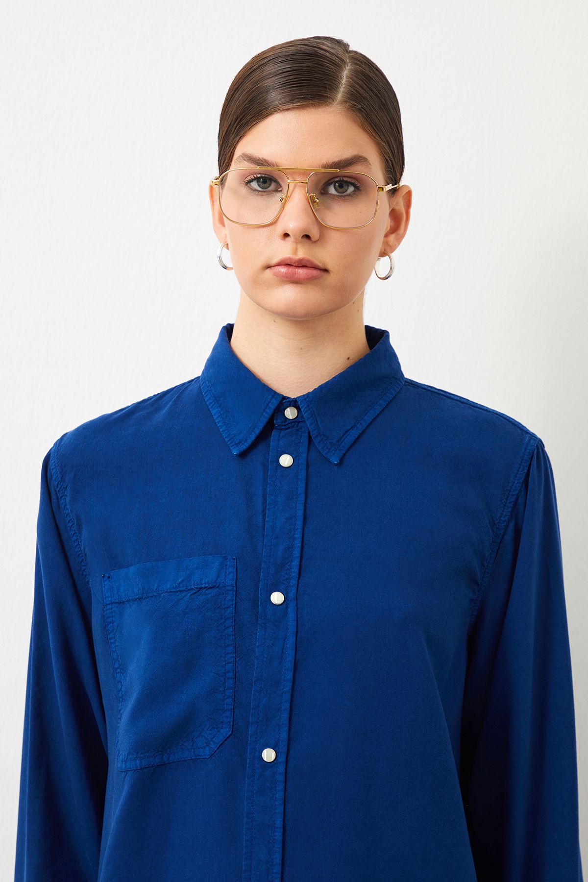 Ra Denim-Signy Regular Fit Navy Blue Women's Tencel Shirt-3