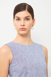 PERLA Sleeveless Blue Linen Blend Blouse