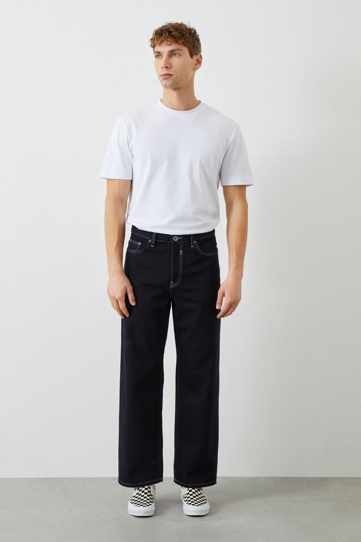  Ra Denim-Molde Baggy Fit Stay Black Contrast Stitch Men's Jeans-2