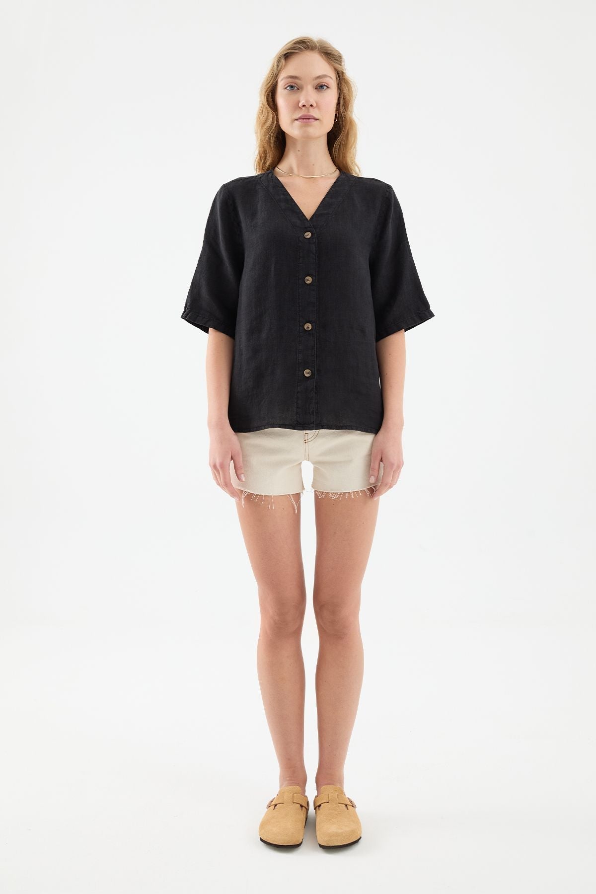 Sora Oversize Fit Black Women's Linen Shirt Product vendor