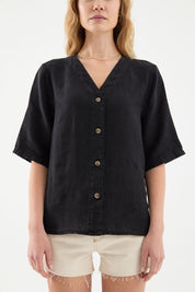 Sora Oversize Fit Black Women's Linen Shirt Product vendor