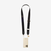 A stylish black phone chain  140 cm long and adjustable, designed for unisex wear.