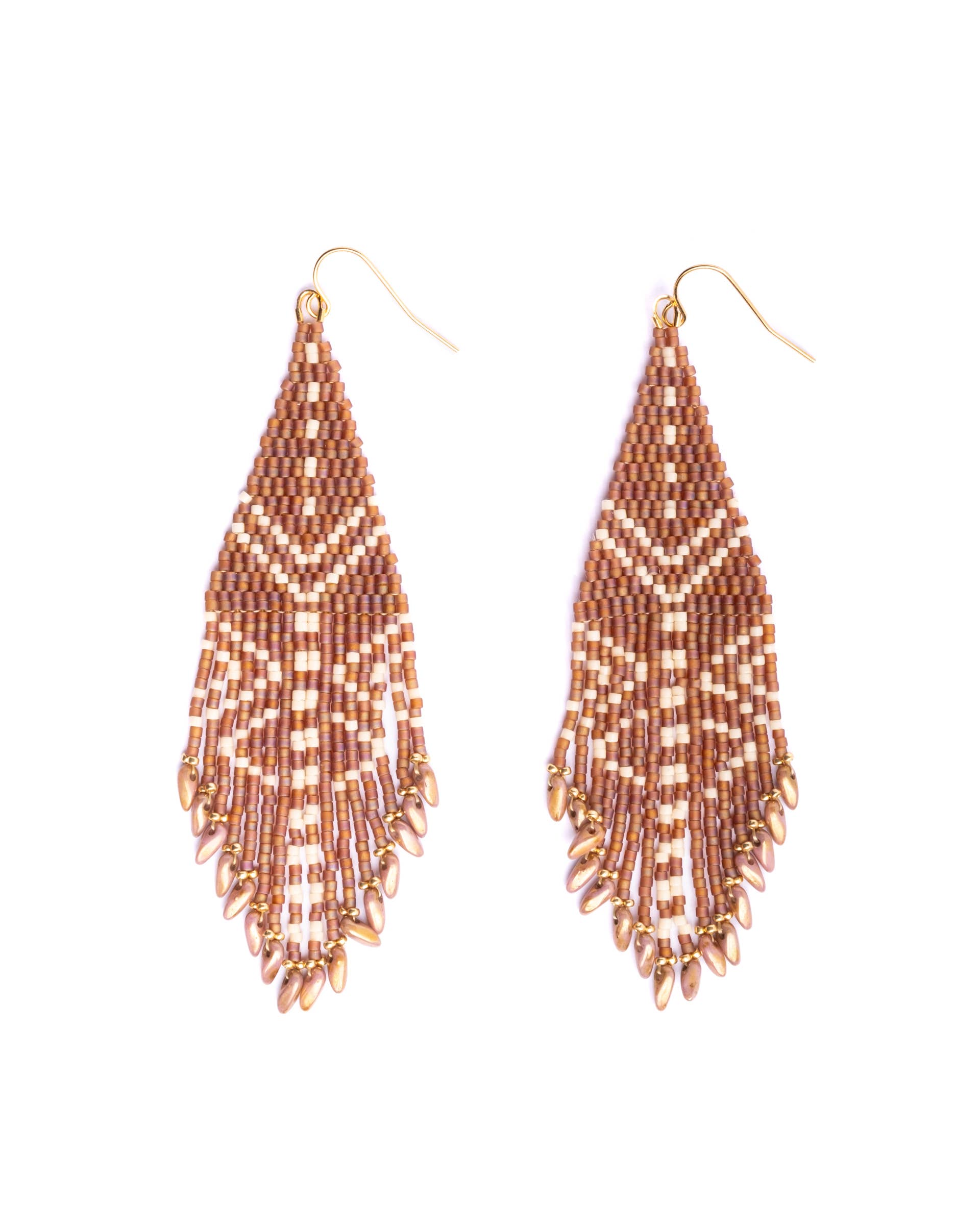 Beaded-Handwoven-Taos-Fringe-Earrings-Light-Brown-White