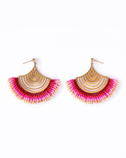 Mayana Designs Beaded Handwoven Flamenco Fan Earrings in Pink Ombre.