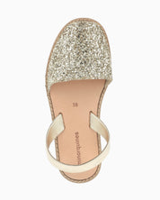 Gold Glitter Menorcan Sandals: Close-up of stylish gold glitter Menorcan sandals