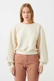 Ra Denim-Vita Crop Oversize Ecru Women's Sweatshirt-3