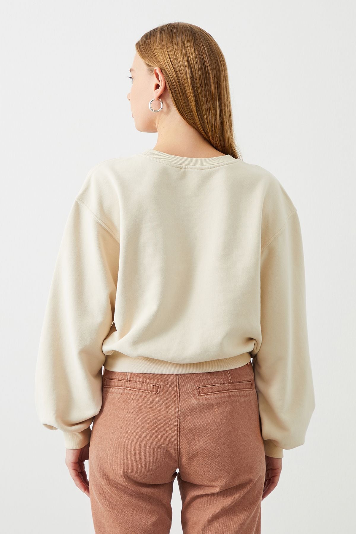 Ra Denim-Vita Crop Oversize Ecru Women's Sweatshirt-4