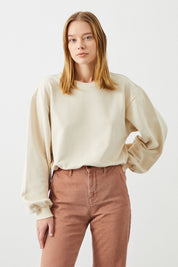 Ra Denim-Vita Crop Oversize Ecru Women's Sweatshirt-2