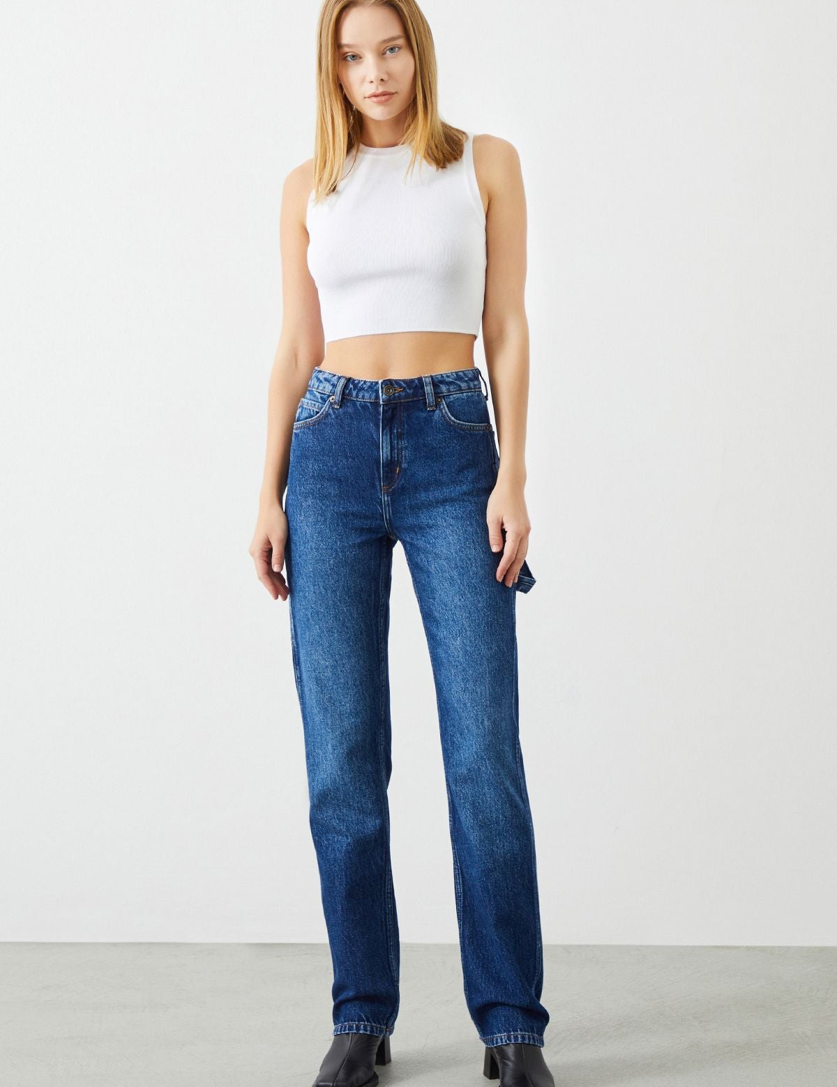 Ra Denim-Carcir Straight Worker Fit Dark Blue Women's Jeans-2