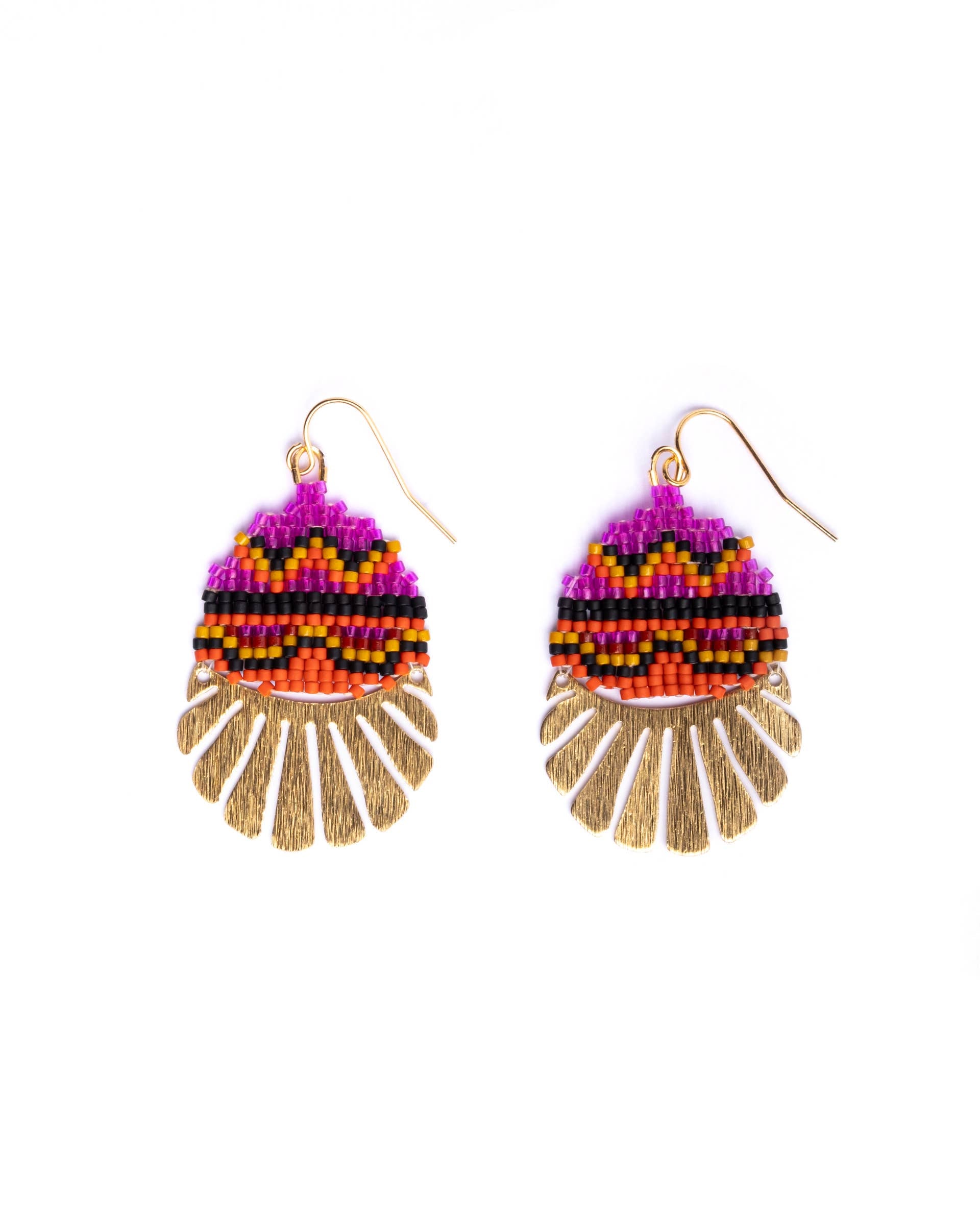 Mayana Designs Beaded Handwoven Santa Fe Drops – showcasing the intricate beadwork and brass charm.