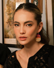 Style inspiration featuring Mayana Designs Beaded Santa Fe Earrings, with the earrings adding a vibrant touch to a black dress