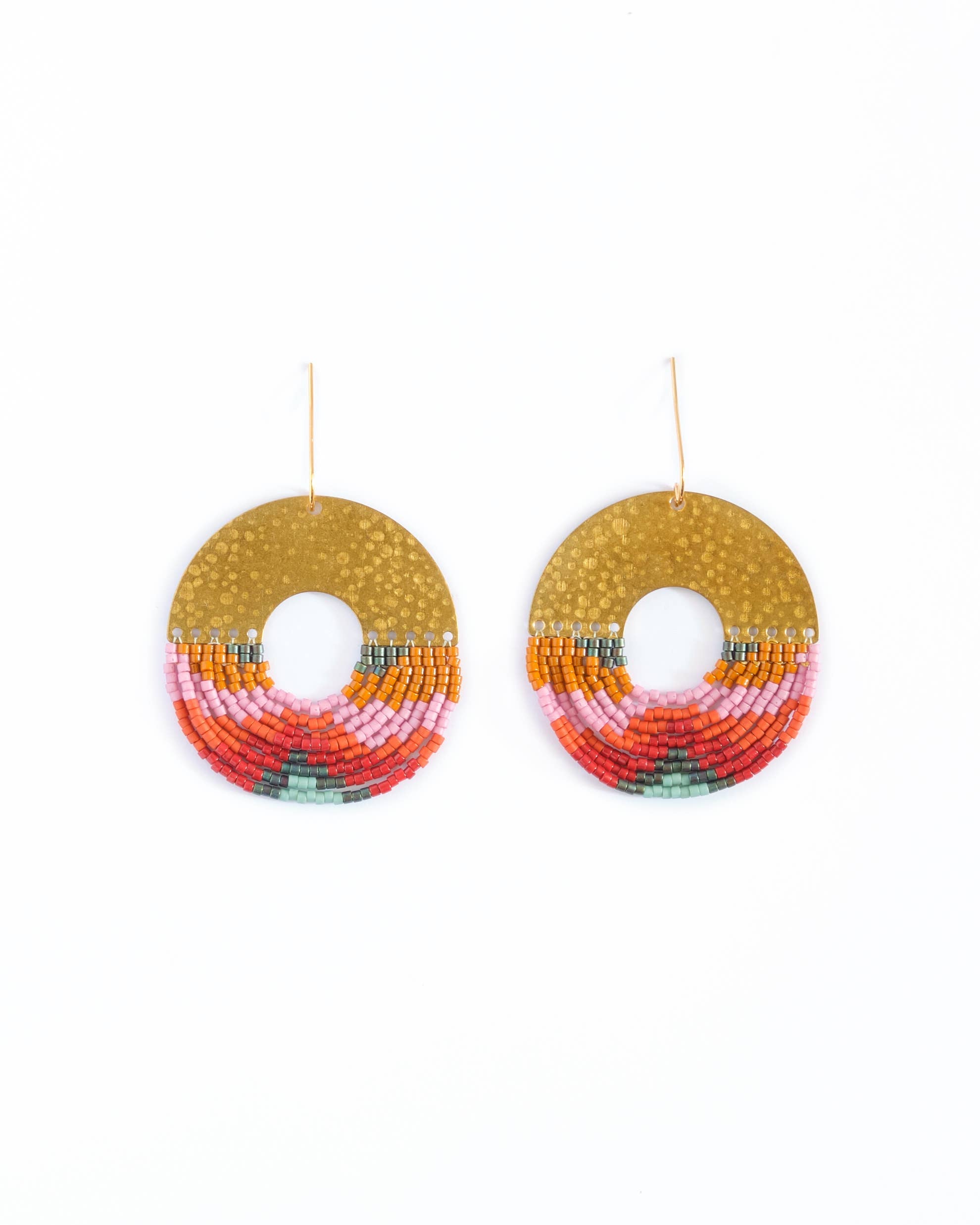 Mayana Designs Lilac Circle Fringe Earrings with hammered brass accent and delicate beadwork