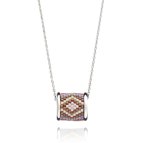 AZUNI - Aztec Totem Barrel Silver Necklace in Sunset