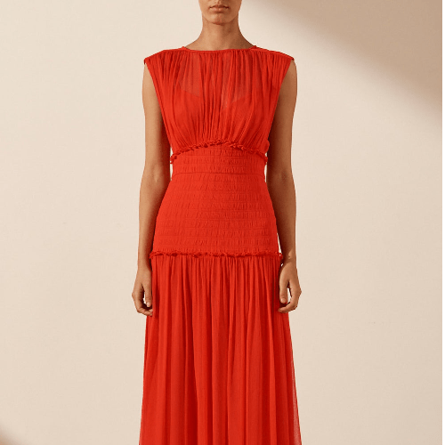 LEILANI Sleeveless Midi Dress | Hibiscus Red
