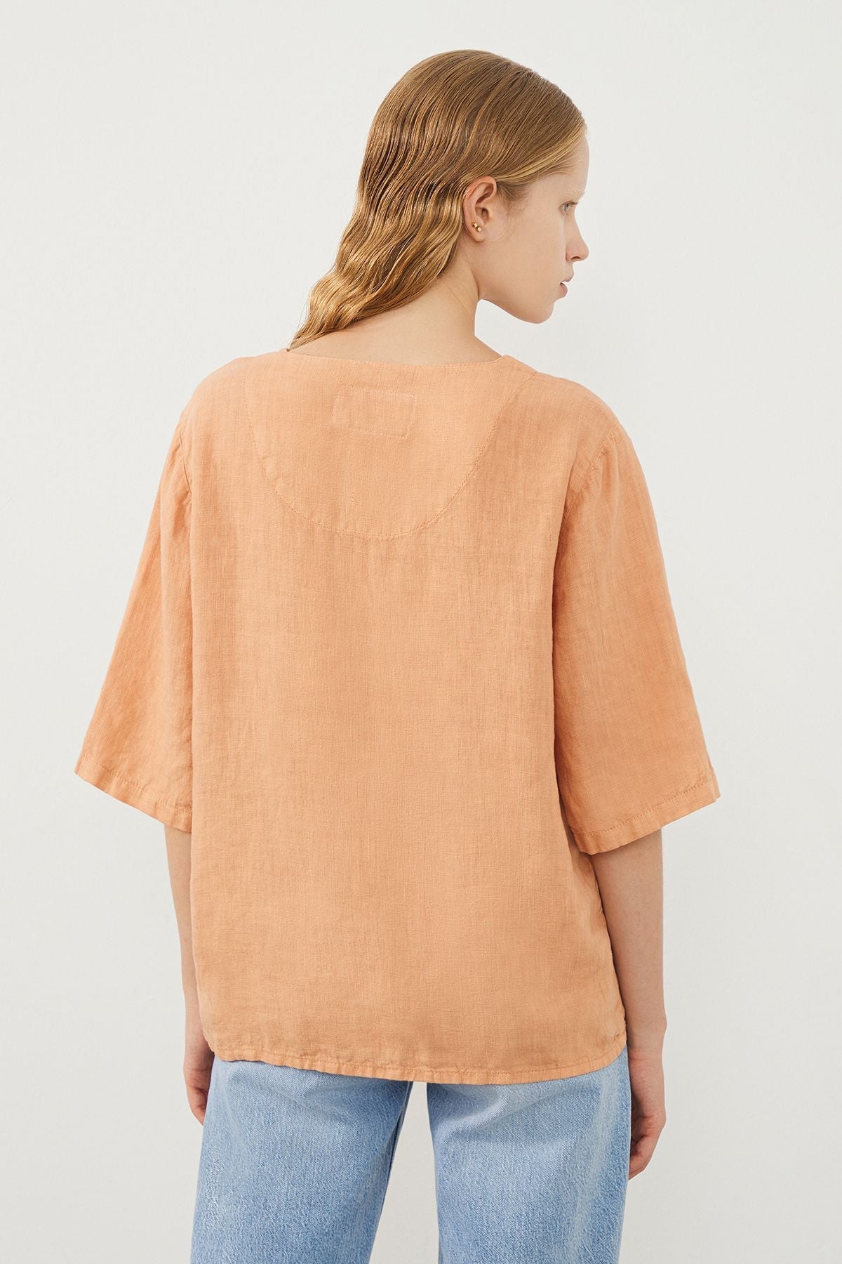  Ra Denim-Sora Oversize Fit Orange Women’s Linen Shirt-4