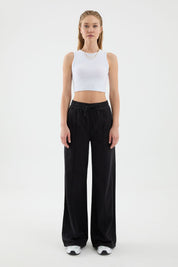 Pantalon en lin noir à coupe large pour femme Derp