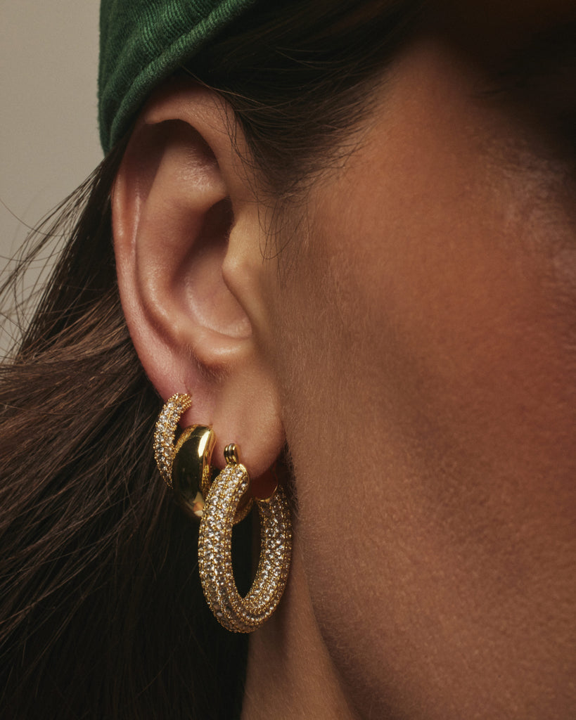 Luv AJ Pave Baby Amalfi Hoops on model