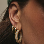 Luv AJ Pave Baby Amalfi Hoops on model