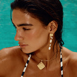 Luv AJ Seychelles Pearl Drop Studs on model