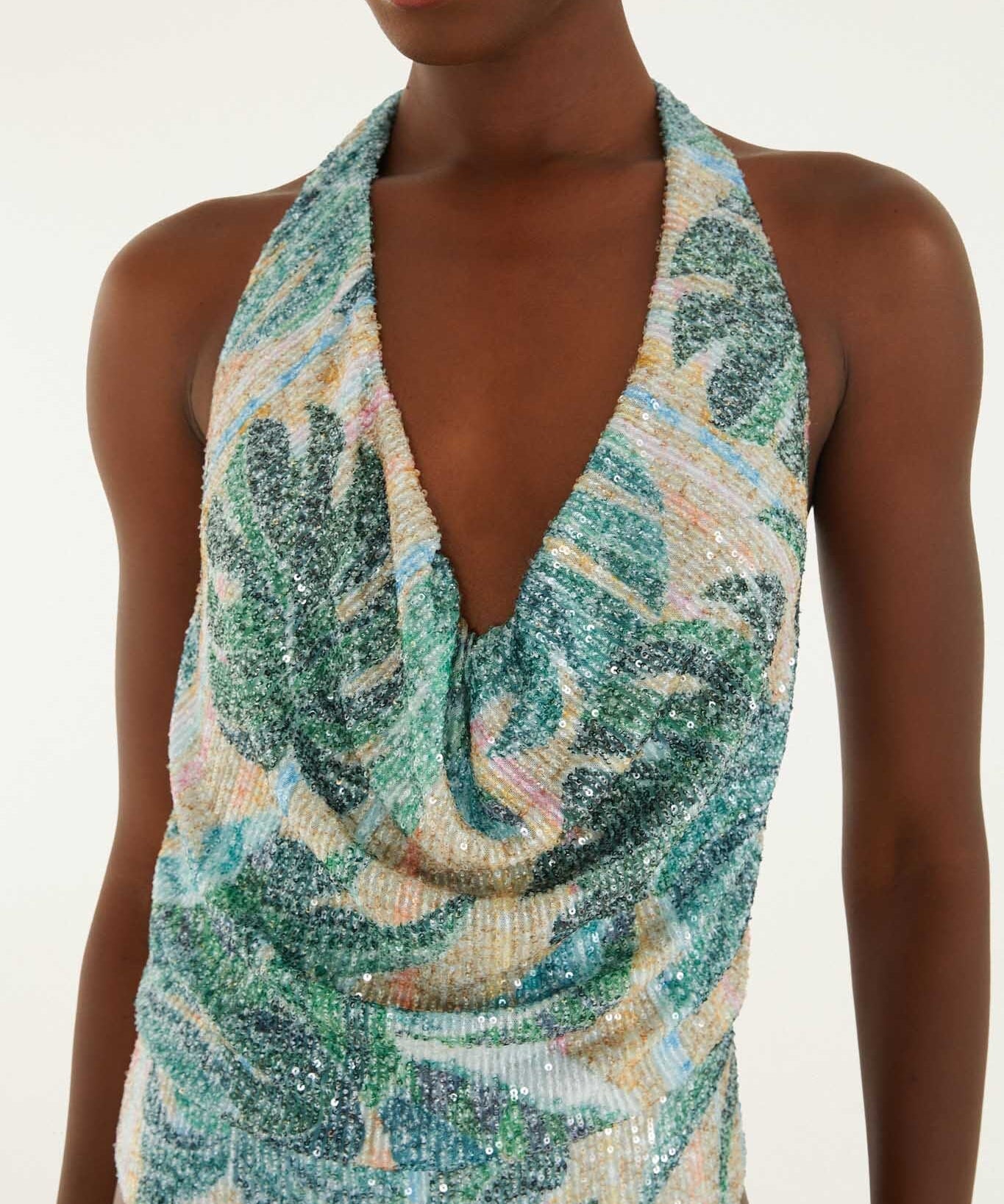 FARM Rio Green Mosaic Sequined One-Piece Swimsuit back view