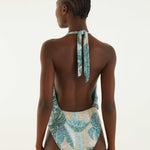 FARM Rio Green Mosaic Sequined One-Piece Swimsuit detail