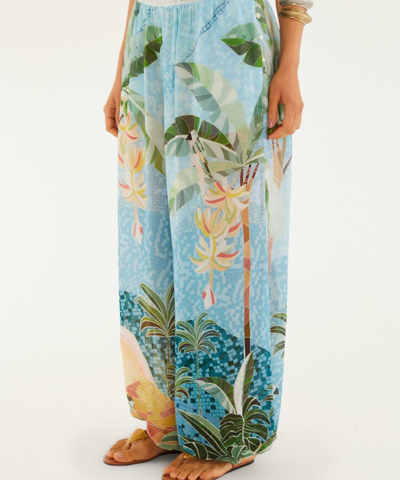 Embroidered Side Buttons Balloon Pants side view