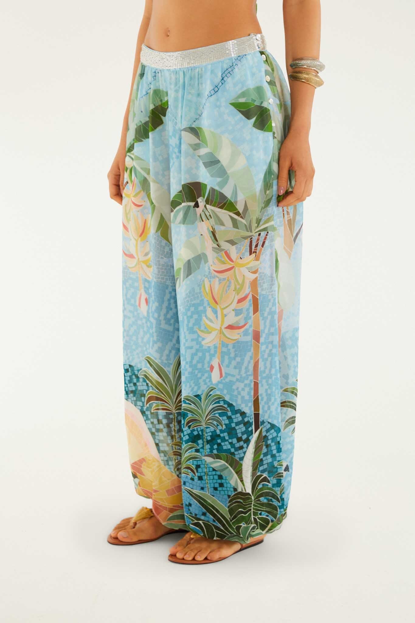 Embroidered Side Buttons Balloon Pants side view