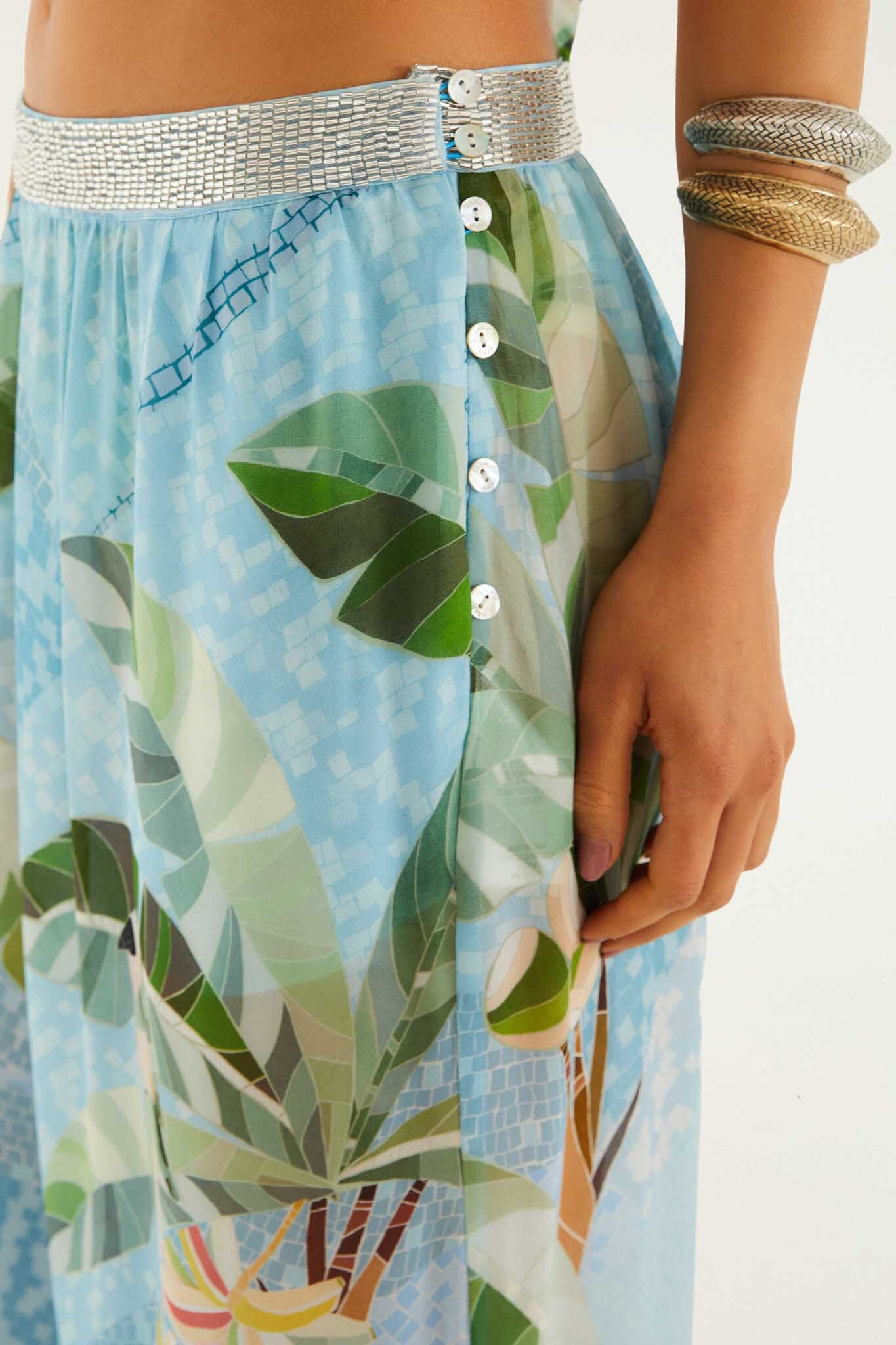 Embroidered Side Buttons Balloon Pants full look