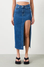  Ra Denim-Ilya Blue Slit Women's Maxi Jean Skirt-3