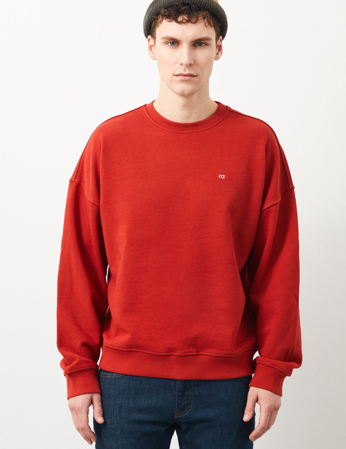  Ra Denim-Ziggy Crop Oversize Red Men's Sweatshirt