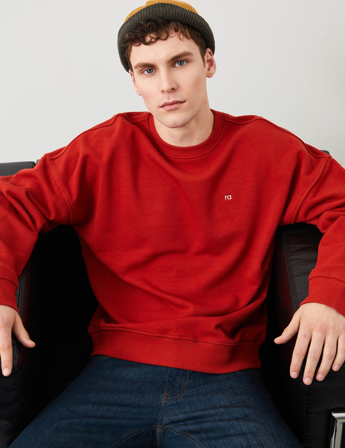  Ra Denim-Ziggy Crop Oversize Red Men's Sweatshirt-2