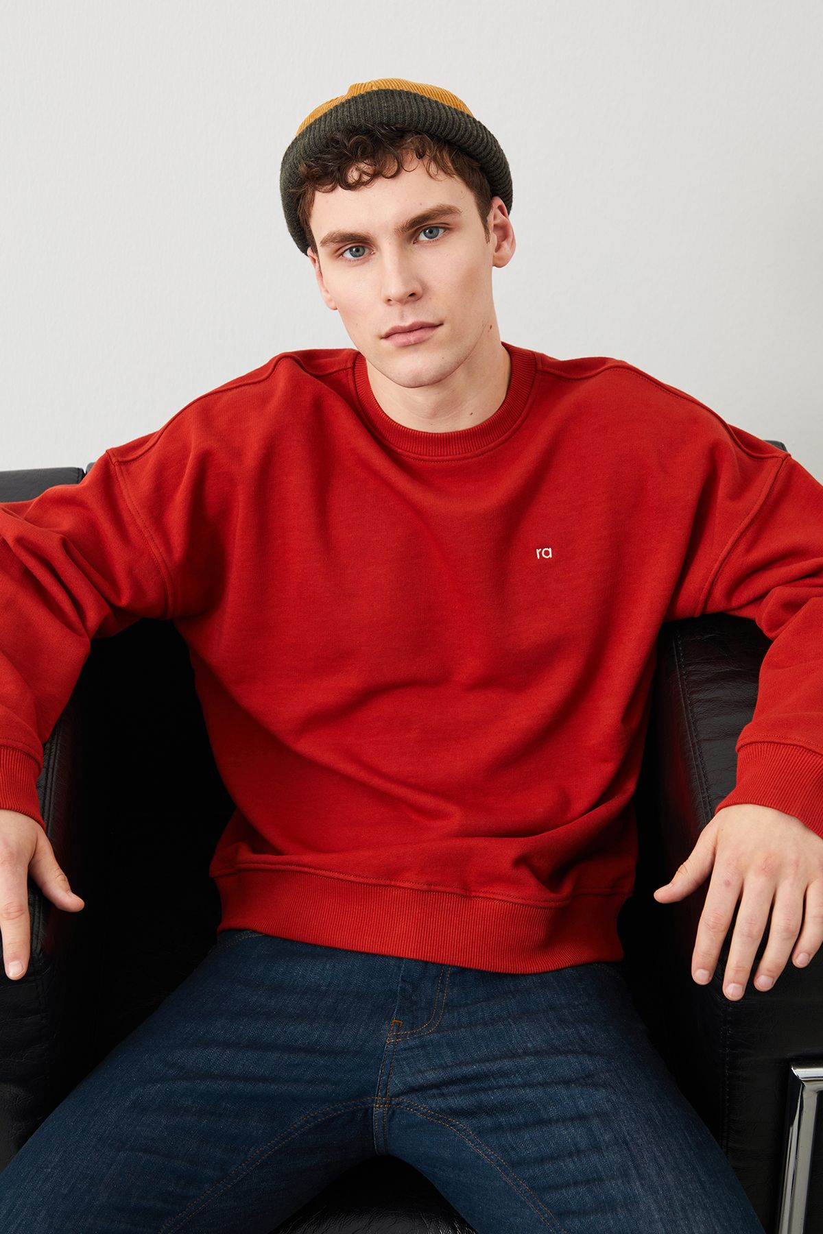  Ra Denim-Ziggy Crop Oversize Red Men's Sweatshirt-2