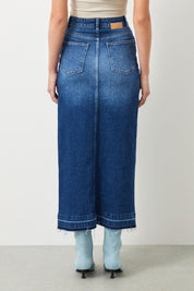  Ra Denim-Sisu Slim Fit Dark Blue Slit Maxi Women's Jean Skirt-4