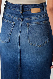  Ra Denim-Sisu Slim Fit Dark Blue Slit Maxi Women's Jean Skirt-6